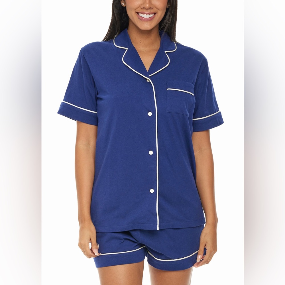 NWT! Women's Alexander Del Rossa Knit Pajama Top and Short Set Blue S